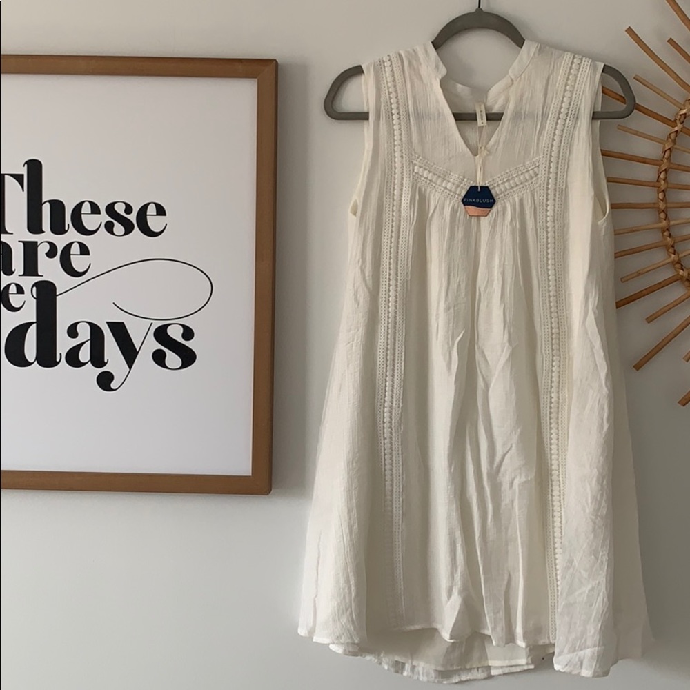 PinkBlush White Crochet Sleeveless Dress